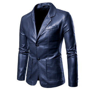 Herren Elegantes Slim-Fit Kunstleder-Sakko mit Reverskragen, Zwei-Knopf-Leiste & Pattentaschen Shop Nory