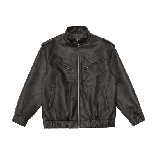Herren Lederblouson im Pilotenstil mit Funnelkragen und Schulterklappen Shop Nory