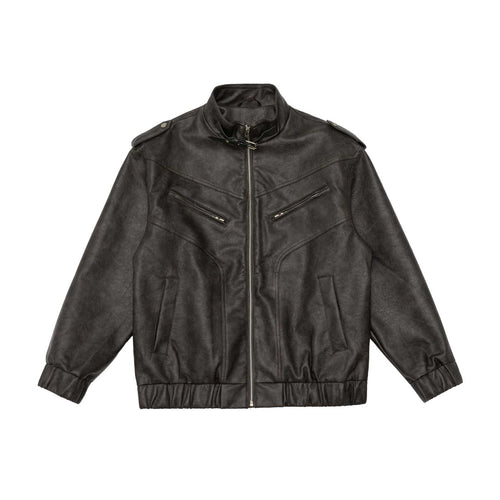 Herren Lederblouson im Pilotenstil mit Funnelkragen und Schulterklappen Shop Nory