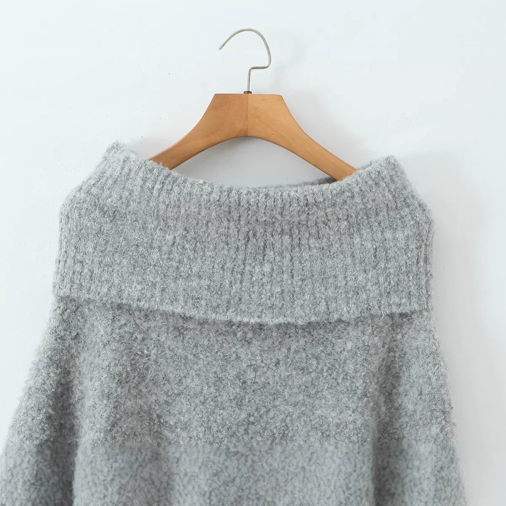 Damen Schulterfreier Oversized-Strickpullover mit weitem Umschlagkragen und voluminösen Ärmeln Shop Nory