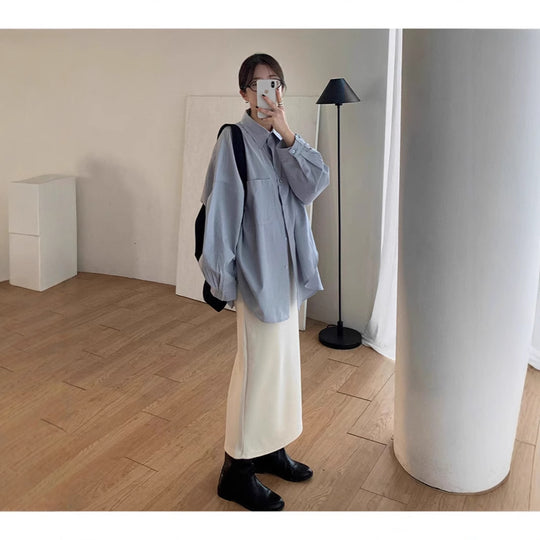 Damen Lockeres Oversize-Hemd mit Stehkragen, verlängertem Rückenteil und überschnittenen Ärmeln Shop Nory