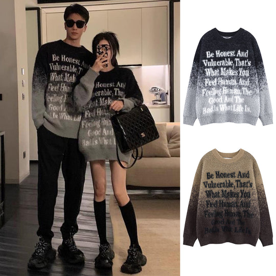 Damen Modischer Grobstrickpullover mit inspirierendem Schriftzug Shop Nory