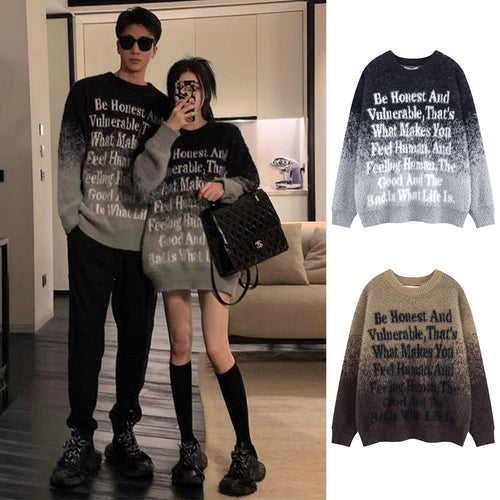 Damen Modischer Grobstrickpullover mit inspirierendem Schriftzug Shop Nory