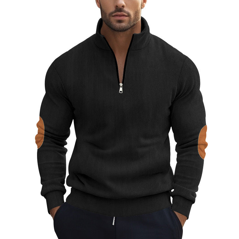 Herren Strickpullover mit modernem Reißverschluss und eleganten Ellbogenpatches