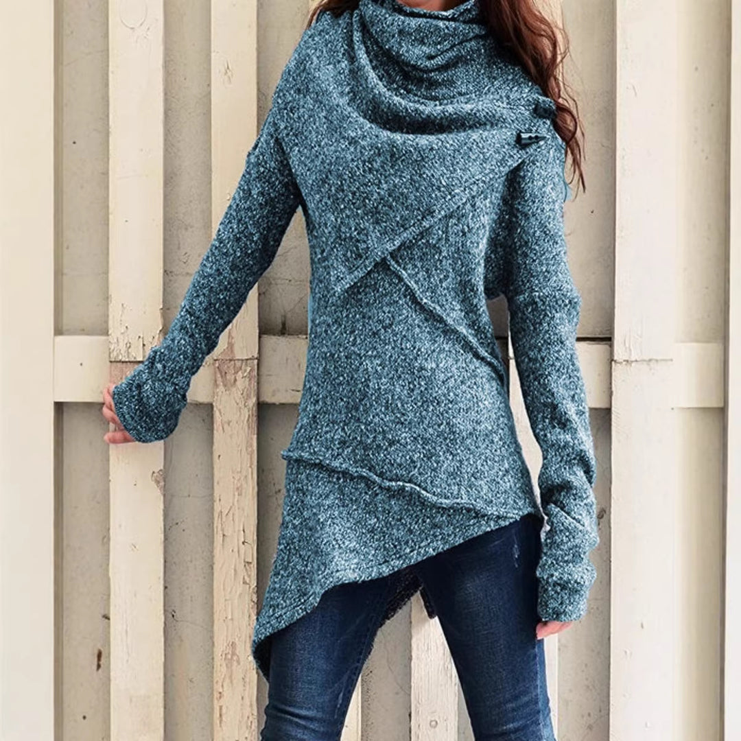Damen asymmetrischer Boucle-Strickpullover mit großem Schalfkragen Shop Nory
