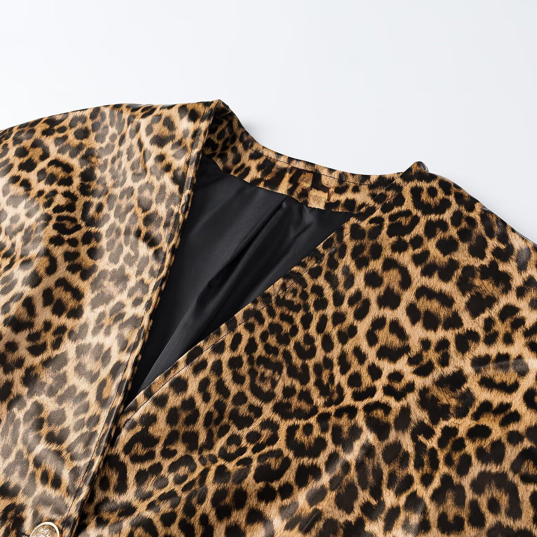 Damen Taillierte Blazerweste mit tiefem V‑Ausschnitt und Leopardenmuster Shop Nory