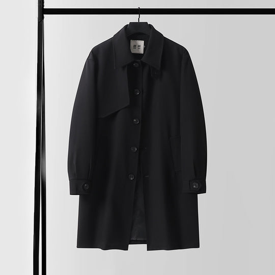 Herren Moderner minimalistischer Trenchcoat mit asymmetrischer Schulterklappe und knielanger Silhouette Shop Nory