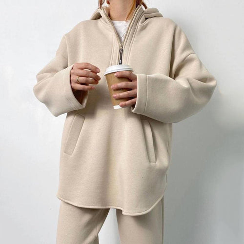 Damen lässiger Hoodie mit hochwertigem Reißverschluss und elastichem Bund