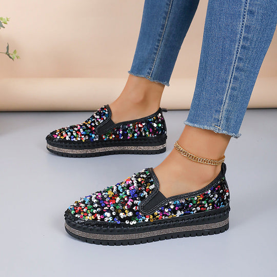 Damen Glitzernde Slip-On Sneakers mit elastischem Obermaterial und rutschfester Sohle Shopnory