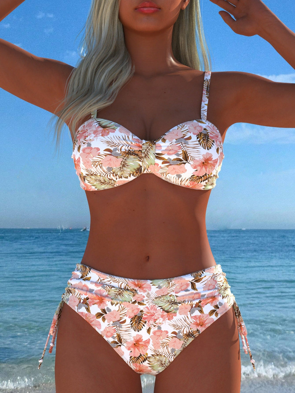 Damen Bikini-Set mit stilvollem Karomuster und goldfarbenen Akzenten