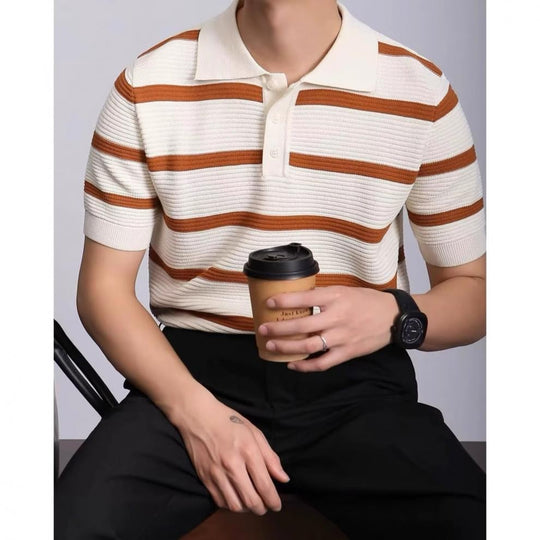 Herren Modisches Kurzarm-Polohemd mit Strickmuster Shop Nory