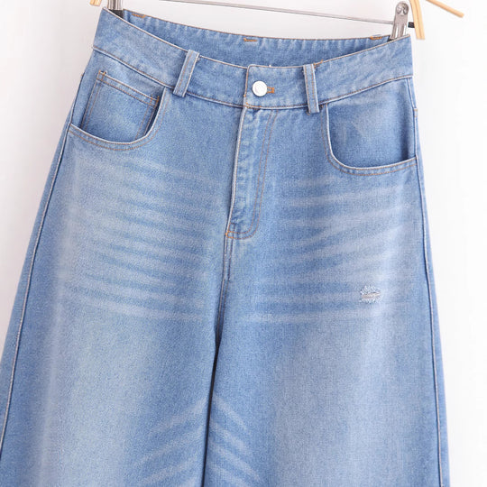 Damen High-Waist-Jeanshose mit weitem Bein, geradem Saum und dezenter Used‑Optik Shop Nory
