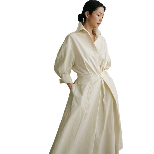 Damen Kragenblusenkleid mit taillierter Knopfleiste und weitem Faltenrock Shop Nory