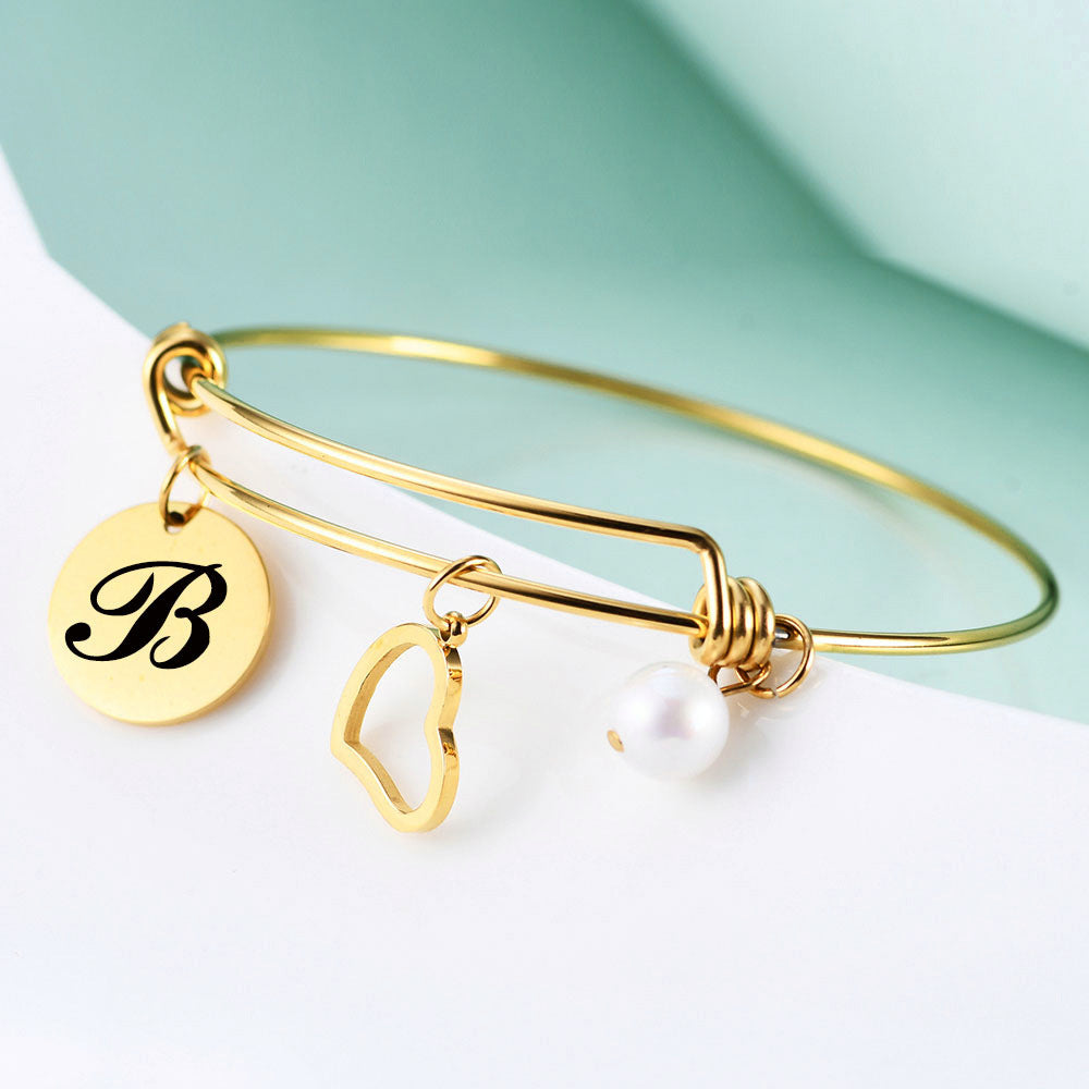 Damen Armreif mit personalisierbarem Herz- und Buchstaben-Anhänger Shop Nory