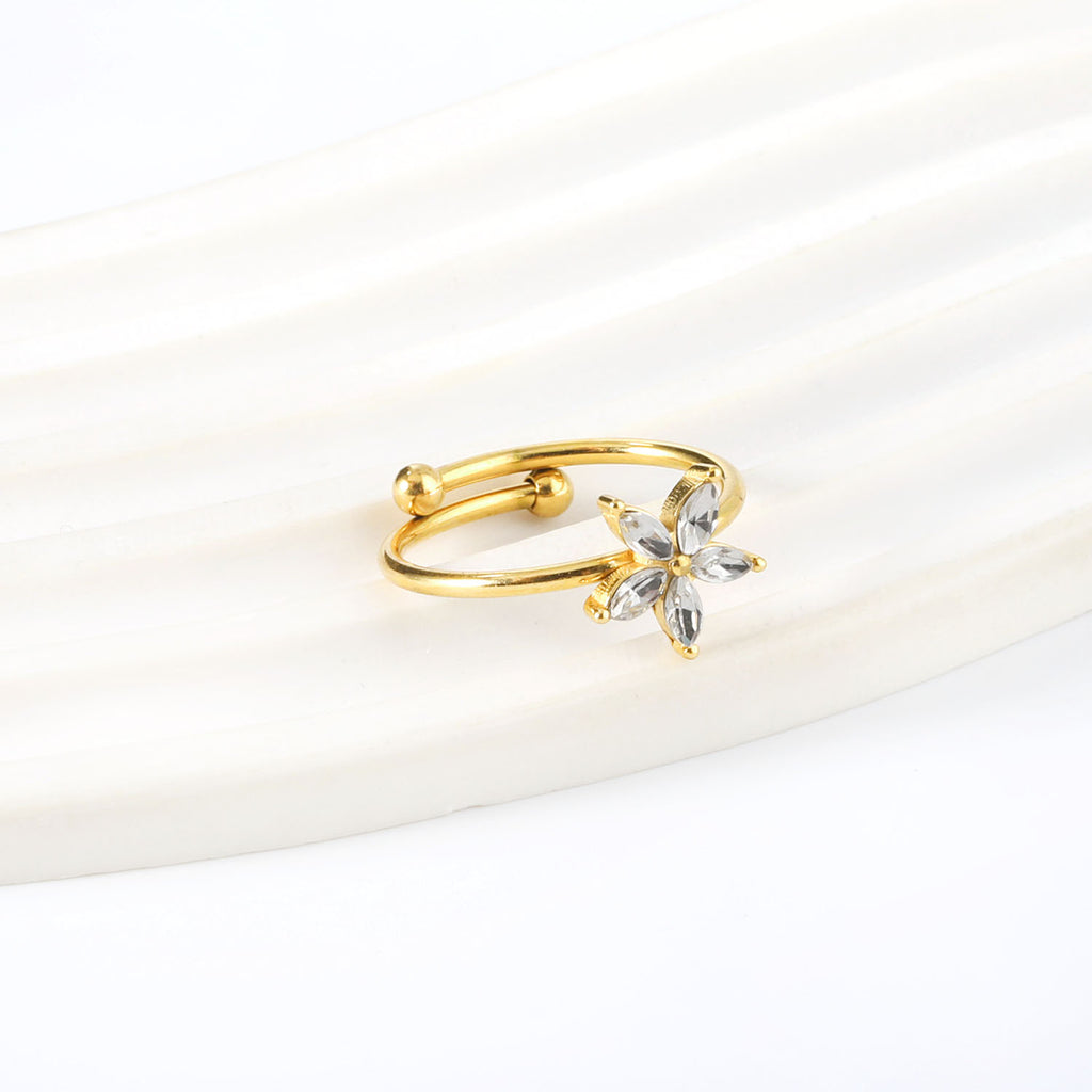 Damen Edelstahl Ring mit abnehmbarem, floralem Design und funkelnden Zirkonia Shop Nory