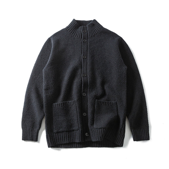 Damen Grobstrick-Cardigan mit hohem Rippkragen, Knopfleiste und aufgesetzten Taschen Shop Nory