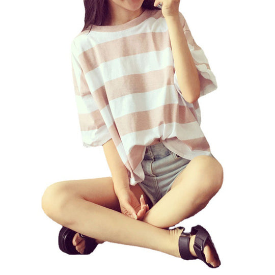 Damen gestreiftes Oversize-T-Shirt aus leichtem Baumwollmix