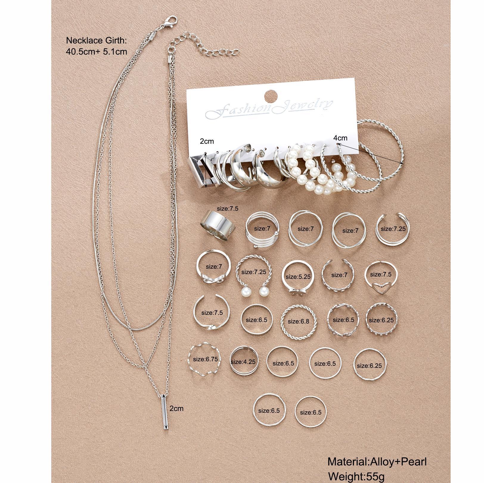 Damen vielseitiges Schmuckset aus verschiedenen Ring- und Halsketten-Designs Shop Nory