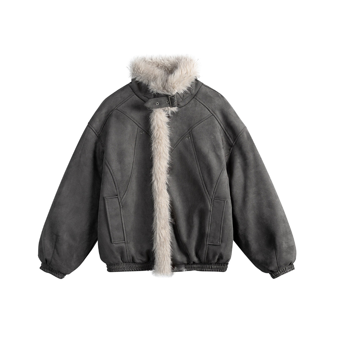 Damen Kurz geschnittene Velours‑Imitat Bomberjacke mit Teddybesatz und verstellbarem Halsriemen Shop Nory