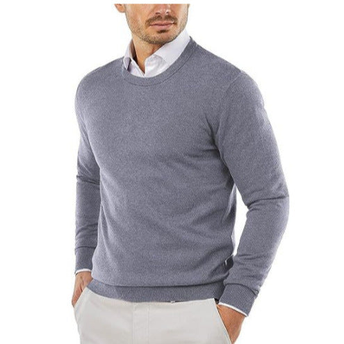 Herren eleganter Rundhals-Pullover aus feiner Baumwolle