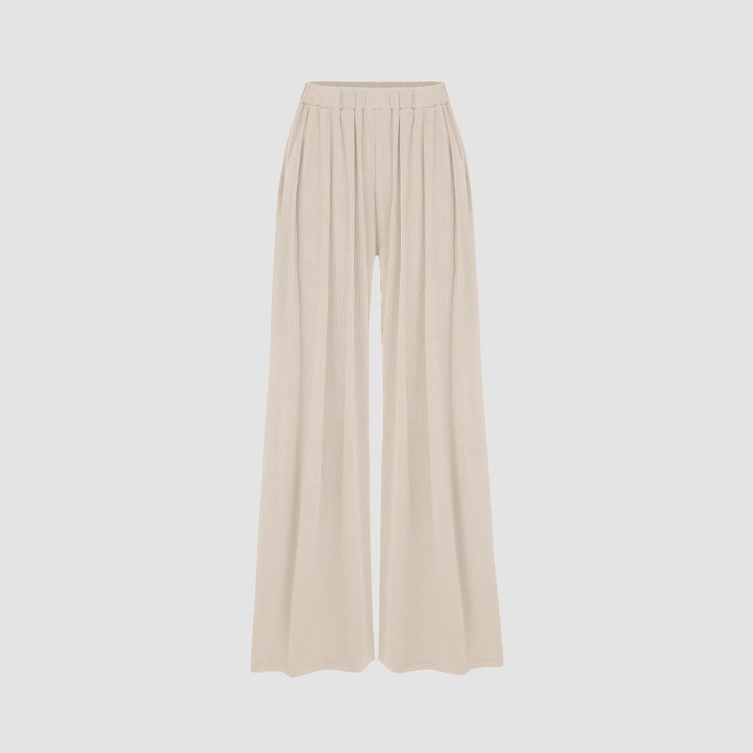 Damen Weite Palazzo-Strickhose mit hohem Elastikbund und feiner Rippstruktur Shop Nory