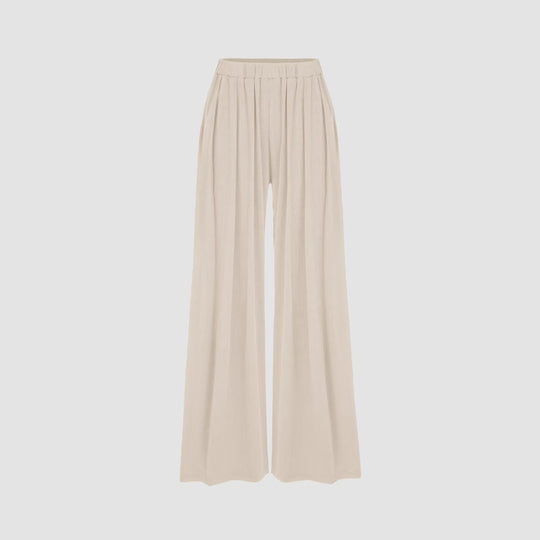 Damen Weite Palazzo-Strickhose mit hohem Elastikbund und feiner Rippstruktur Shop Nory
