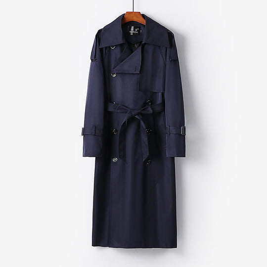 Damen Langer Doppelreihiger Trenchcoat mit Bindegürtel und Epauletten Shop Nory