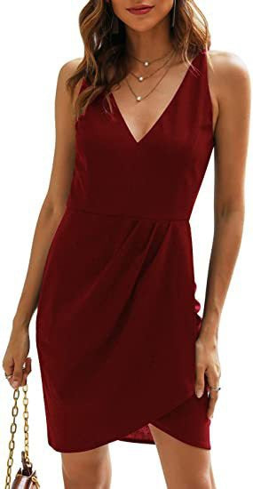 Damen Kurzes Wickelkleid mit V-Ausschnitt und asymmetrischem Saum
