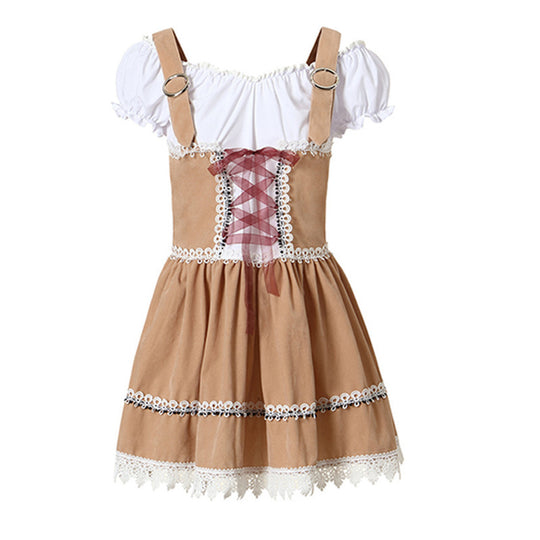 Damen nan bayerisch inspiriertes Minikleid mit geschnürter Korsage, Carmenbluse und Filzhut Shop Nory