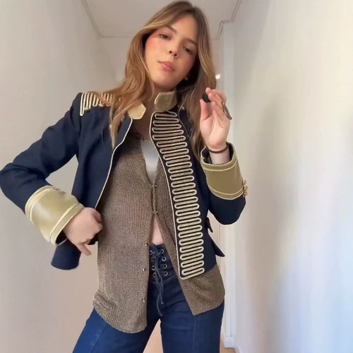 Damen Militärisch inspirierte kurze Gala-Jacke mit Goldverzierung Shop Nory
