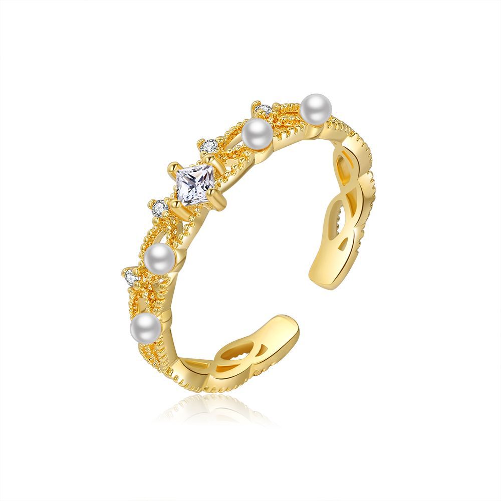 Damen Eleganter und stilvoller Ring mit Kristallen und Perlen Shop Nory