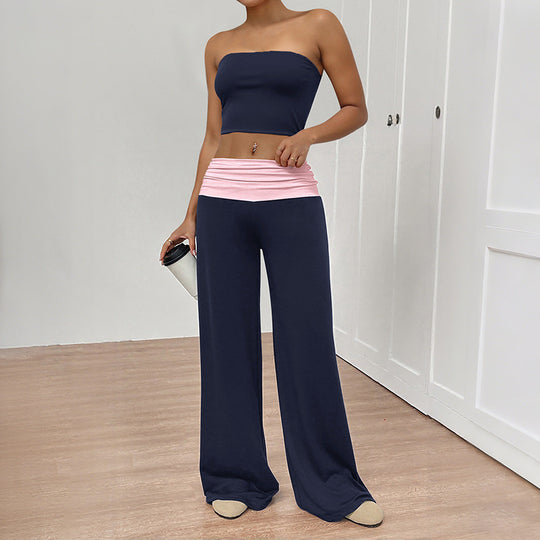 Damen Weite Jersey-Loungehose mit Umschlagbund und weitem Bein Shop Nory