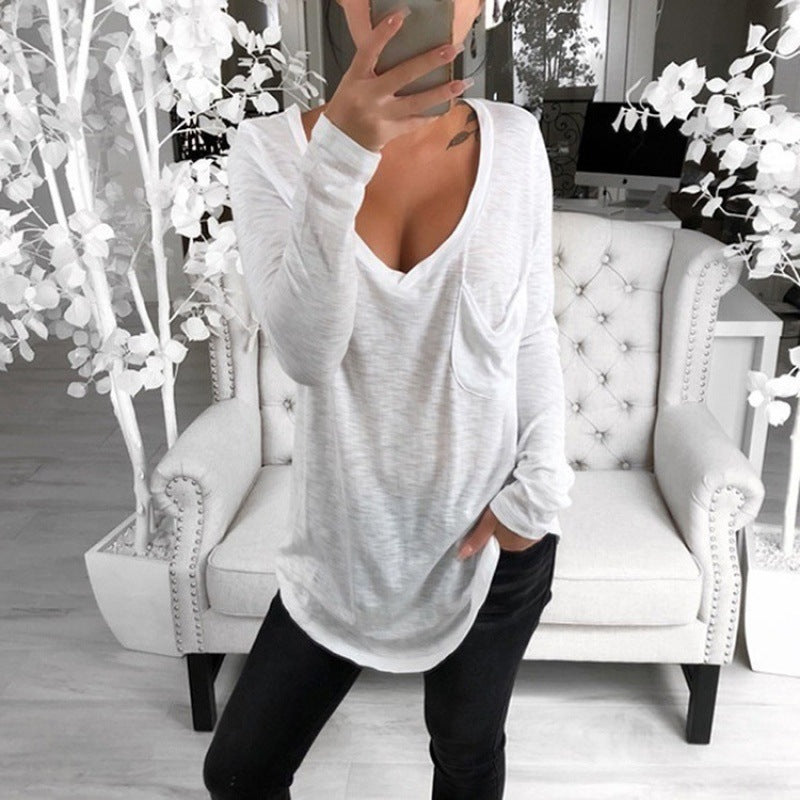 Damen Lässige Oversize Tunika mit V‑Ausschnitt, Brusttasche und verlängertem Saum Shop Nory