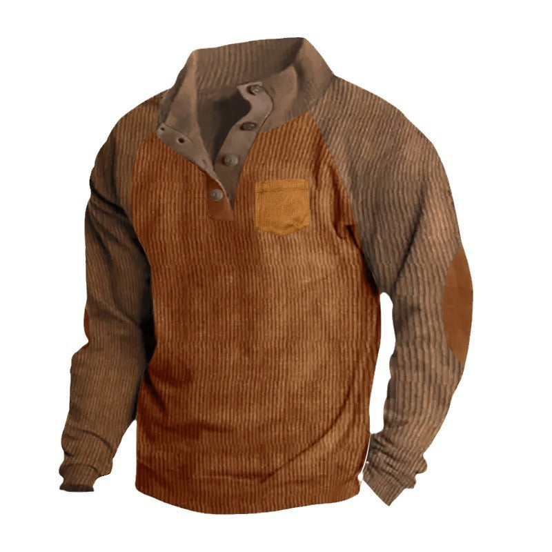 Herren Geripptes Henley‑Pullover mit Raglanärmeln, Ellenbogen‑Patches & Brusttasche Shop Nory