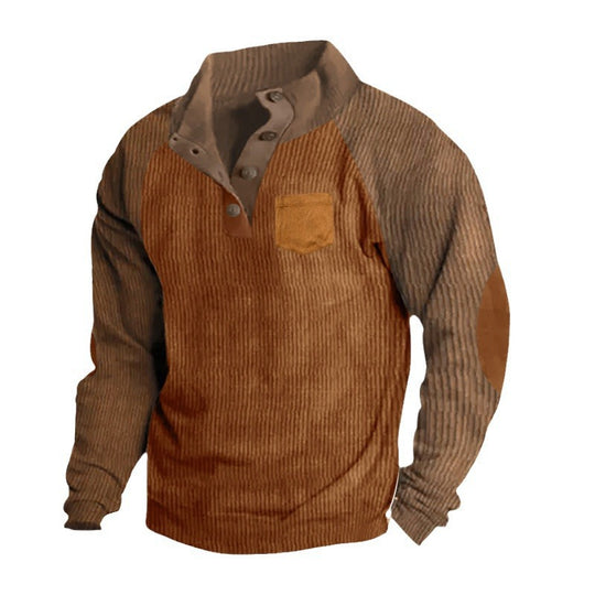 Herren Geripptes Henley‑Pullover mit Raglanärmeln, Ellenbogen‑Patches & Brusttasche Shop Nory