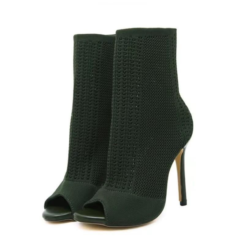 Damen Strick-Ankle Boots mit Peep-Toe und eleganten Absatz