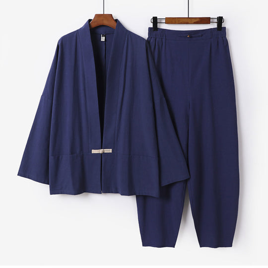 Herren Zen-Relax-Set mit offener Kimono-Jacke, dekorativem Knebelverschluss und tapered Harem-Joggpants Shop Nory