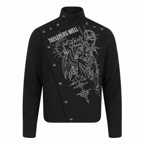 Herren Asymmetrische Blousonjacke mit Stehkragen, Metallknopfbesatz und Grafikprint Shop Nory