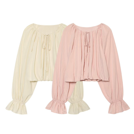 Damen Carmen-Cropped-Bluse mit Tunnelzugkragen, gerafftem Saum und Ballonärmeln Shop Nory