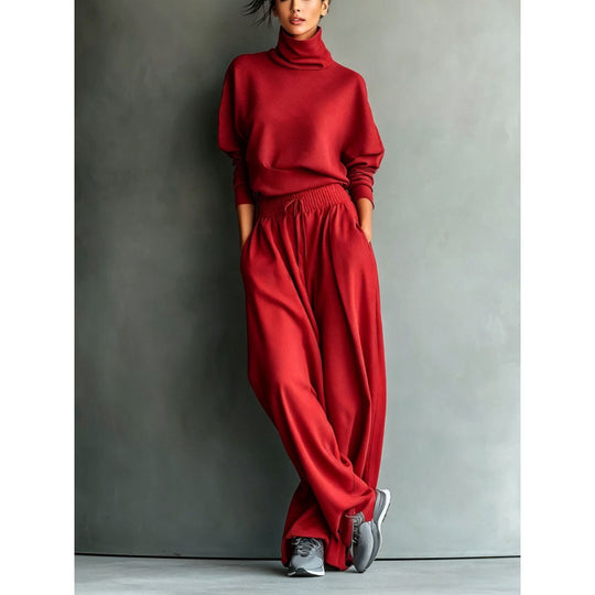 Damen Rollkragen-Loungewear-Set mit Oversize-Oberteil und weitem Gummibund-Hose Shop Nory