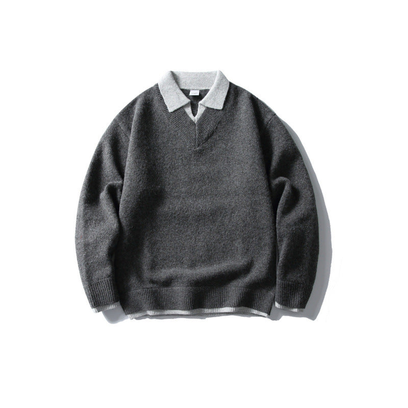 Unisex Oversize-Strickpullover mit kontrastpolokragen und V-Ausschnitt Shop Nory