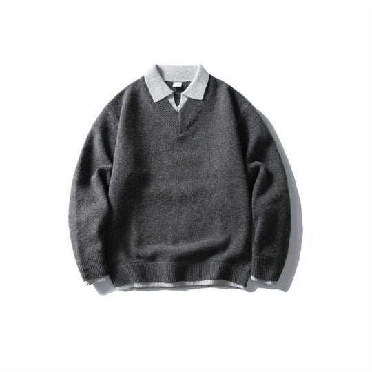 Unisex Oversize-Strickpullover mit kontrastpolokragen und V-Ausschnitt Shop Nory