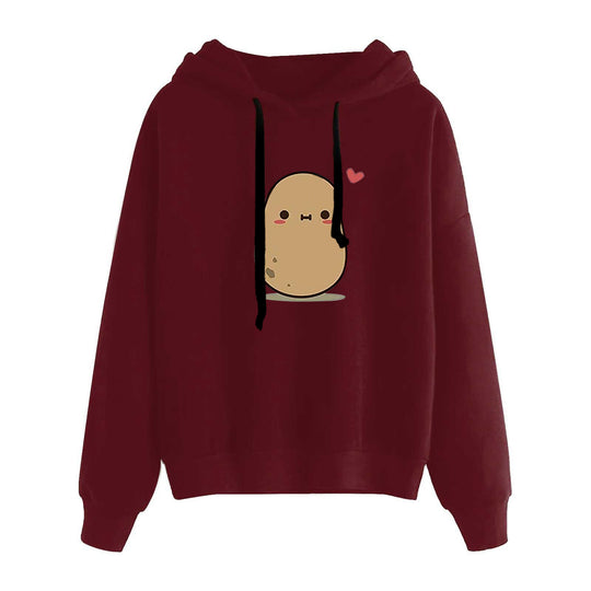 Damen nan lässiger Oversize Kapuzenpullover mit Herz‑und‑Pfotenprint, Kordelzug und gerippten Bündchen Shop Nory