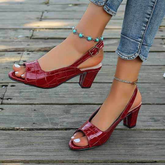 Damen elegante Peeptoe-Slingback Sandalen mit mittelhohem Blockabsatz Kroko-Lackleder-Optik Shop Nory