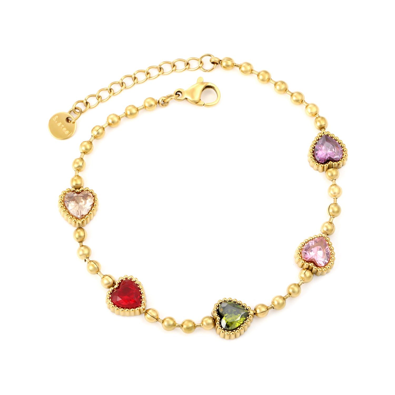 Damen Armband mit schimmernden goldenen Perlen und funkelndem Herzanhänger Shop Nory
