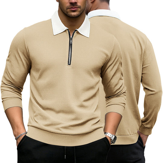 Herren Elegantes Waffelstruktur-Poloshirt mit Halbzip und Kontrastkragen Shop Nory