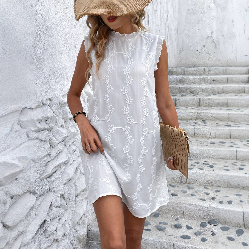 Damen trendiges Sommerkleid mit floralem Stickdesign Shopnory