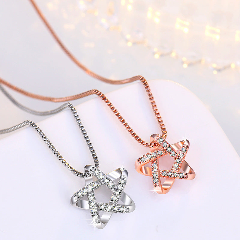 Damen zarte Halskette mit facettiertem Sternanhänger und glitzerndem Zirkonia-Besatz Shop Nory