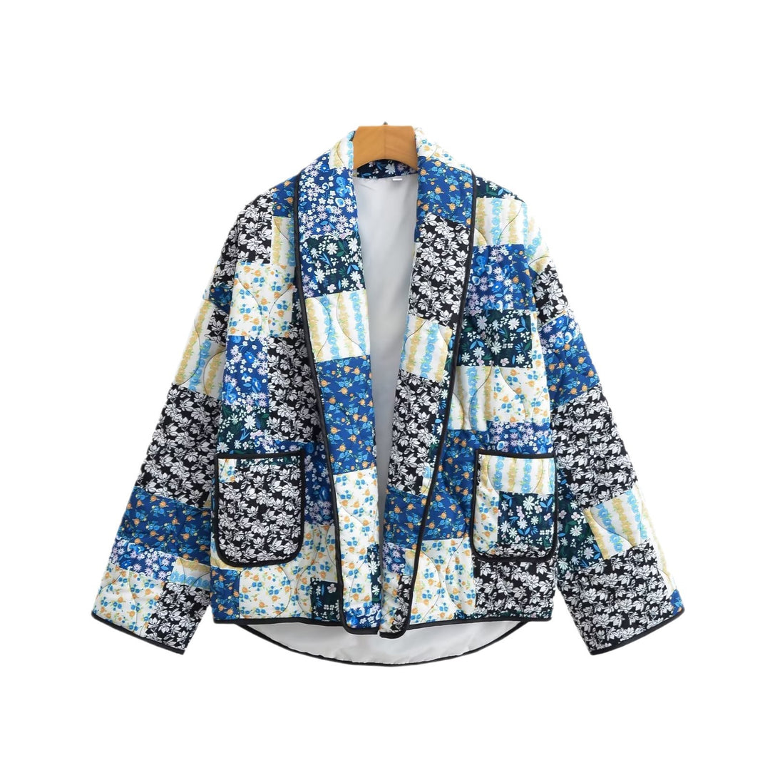 Damen Gesteppte Patchwork-Quiltjacke mit Kontrastpaspel und aufgesetzten Taschen Shop Nory