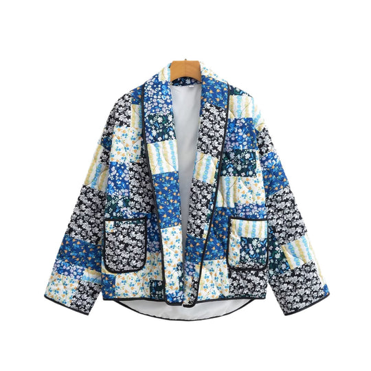Damen Gesteppte Patchwork-Quiltjacke mit Kontrastpaspel und aufgesetzten Taschen Shop Nory